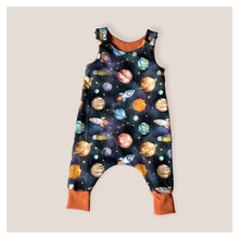 Load image into Gallery viewer, Blue Space, Planets & Rockets Baby & Children's Romper • ORGANIC • MADE TO ORDER • Kids Romper •
