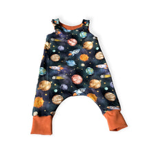 Load image into Gallery viewer, Blue Space, Planets & Rockets Baby & Children's Romper • ORGANIC • MADE TO ORDER • Kids Romper •