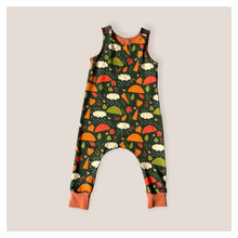 Load image into Gallery viewer, Green Autumn Rainy Days Baby & Children's Romper • ORGANIC • MADE TO ORDER • Kids Romper •