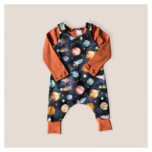 Load image into Gallery viewer, Blue Space, Planets & Rockets Baby & Children's Romper • ORGANIC • MADE TO ORDER • Kids Romper •