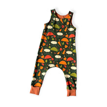 Load image into Gallery viewer, Green Autumn Rainy Days Baby & Children's Romper • ORGANIC • MADE TO ORDER • Kids Romper •