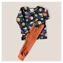 Load image into Gallery viewer, Blue Space, Planets & Rockets Baby & Children's Long Sleeve Top • ORGANIC • MADE TO ORDER • Kids •