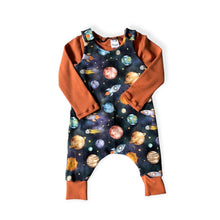 Load image into Gallery viewer, Blue Space, Planets & Rockets Baby & Children's Romper • ORGANIC • MADE TO ORDER • Kids Romper •