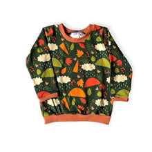 Load image into Gallery viewer, Green Autumn Rainy Days Baby & Children's Cuffed Top • ORGANIC • MADE TO ORDER •