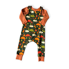 Load image into Gallery viewer, Green Autumn Rainy Days Baby & Children's Romper • ORGANIC • MADE TO ORDER • Kids Romper •