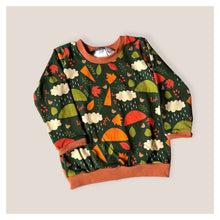 Load image into Gallery viewer, Green Autumn Rainy Days Baby & Children's Cuffed Top • ORGANIC • MADE TO ORDER •