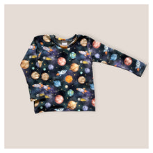 Load image into Gallery viewer, Blue Space, Planets & Rockets Baby & Children's Long Sleeve Top • ORGANIC • MADE TO ORDER • Kids •