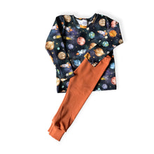 Load image into Gallery viewer, Blue Space, Planets & Rockets Baby & Children's Long Sleeve Top • ORGANIC • MADE TO ORDER • Kids •