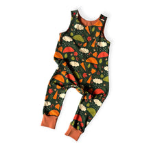 Load image into Gallery viewer, Green Autumn Rainy Days Baby & Children's Romper • ORGANIC • MADE TO ORDER • Kids Romper •