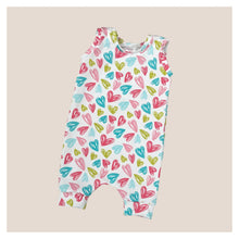 Load image into Gallery viewer, Pastel Hearts Baby & Child's Shortie Romper • READY TO SHIP • 6-9 Months •Kids Romper •
