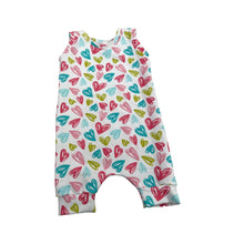 Load image into Gallery viewer, Pastel Hearts Baby & Child's Shortie Romper • MADE TO ORDER • Kids Romper •