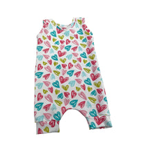 Load image into Gallery viewer, Pastel Hearts Baby & Child's Shortie Romper • READY TO SHIP • 6-9 Months •Kids Romper •