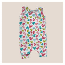 Load image into Gallery viewer, Pastel Hearts Baby & Child's Shortie Romper • MADE TO ORDER • Kids Romper •
