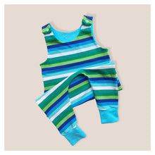 Load image into Gallery viewer, Blue & Green Stripes Baby & Children's Romper • MADE TO ORDER • Kids Romper •