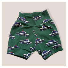 Load image into Gallery viewer, Green Police Cars Baby & Children's Cuffed Shorts • READY TO SHIP • 6-9 Months •