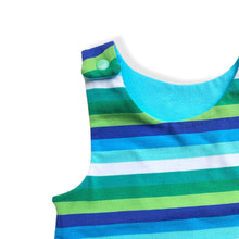 Load image into Gallery viewer, Blue & Green Stripes Baby & Children's Romper • MADE TO ORDER • Kids Romper •