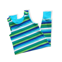 Load image into Gallery viewer, Blue & Green Stripes Baby & Children's Romper • MADE TO ORDER • Kids Romper •