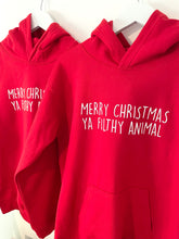 Load image into Gallery viewer, Merry Christmas Ya Filthy Animal Baby & Children's Red Hoodie • MADE TO ORDER • Kids •