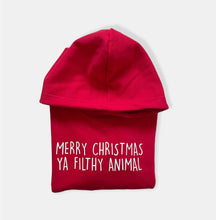 Load image into Gallery viewer, Merry Christmas Ya Filthy Animal Baby & Children's Red Hoodie • MADE TO ORDER • Kids •