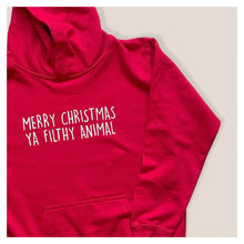 Load image into Gallery viewer, Merry Christmas Ya Filthy Animal Baby & Children's Red Hoodie • MADE TO ORDER • Kids •