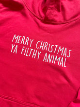 Load image into Gallery viewer, Merry Christmas Ya Filthy Animal Baby & Children's Red Hoodie • MADE TO ORDER • Kids •