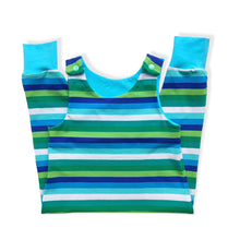 Load image into Gallery viewer, Blue & Green Stripes Baby & Children's Romper • MADE TO ORDER • Kids Romper •
