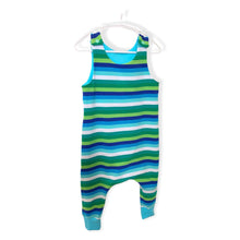 Load image into Gallery viewer, Blue & Green Stripes Baby & Children's Romper • MADE TO ORDER • Kids Romper •