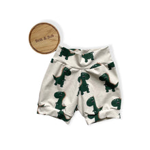 Load image into Gallery viewer, Green Dinosaur Baby & Children's Cuffed Shorts • ORGANIC • MADE TO ORDER •