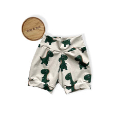 Load image into Gallery viewer, Green Dinosaurs Baby & Children's Cuffed Shorts • ORGANIC • READY TO SHIP •