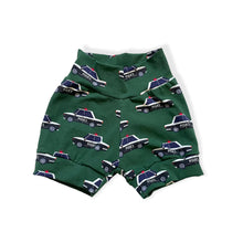 Load image into Gallery viewer, Green Police Cars Baby & Children's Cuffed Shorts • READY TO SHIP • 6-9 Months •