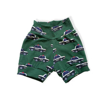 Load image into Gallery viewer, Green Police Cars Baby & Children's Cuffed Shorts • READY TO SHIP • 6-9 Months •