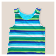 Load image into Gallery viewer, Blue & Green Stripes Baby & Children's Romper • MADE TO ORDER • Kids Romper •