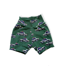 Load image into Gallery viewer, Green Police Cars Baby & Children's Cuffed Shorts • READY TO SHIP • 6-9 Months •