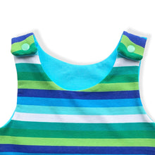Load image into Gallery viewer, Blue & Green Stripes Baby & Children's Romper • MADE TO ORDER • Kids Romper •