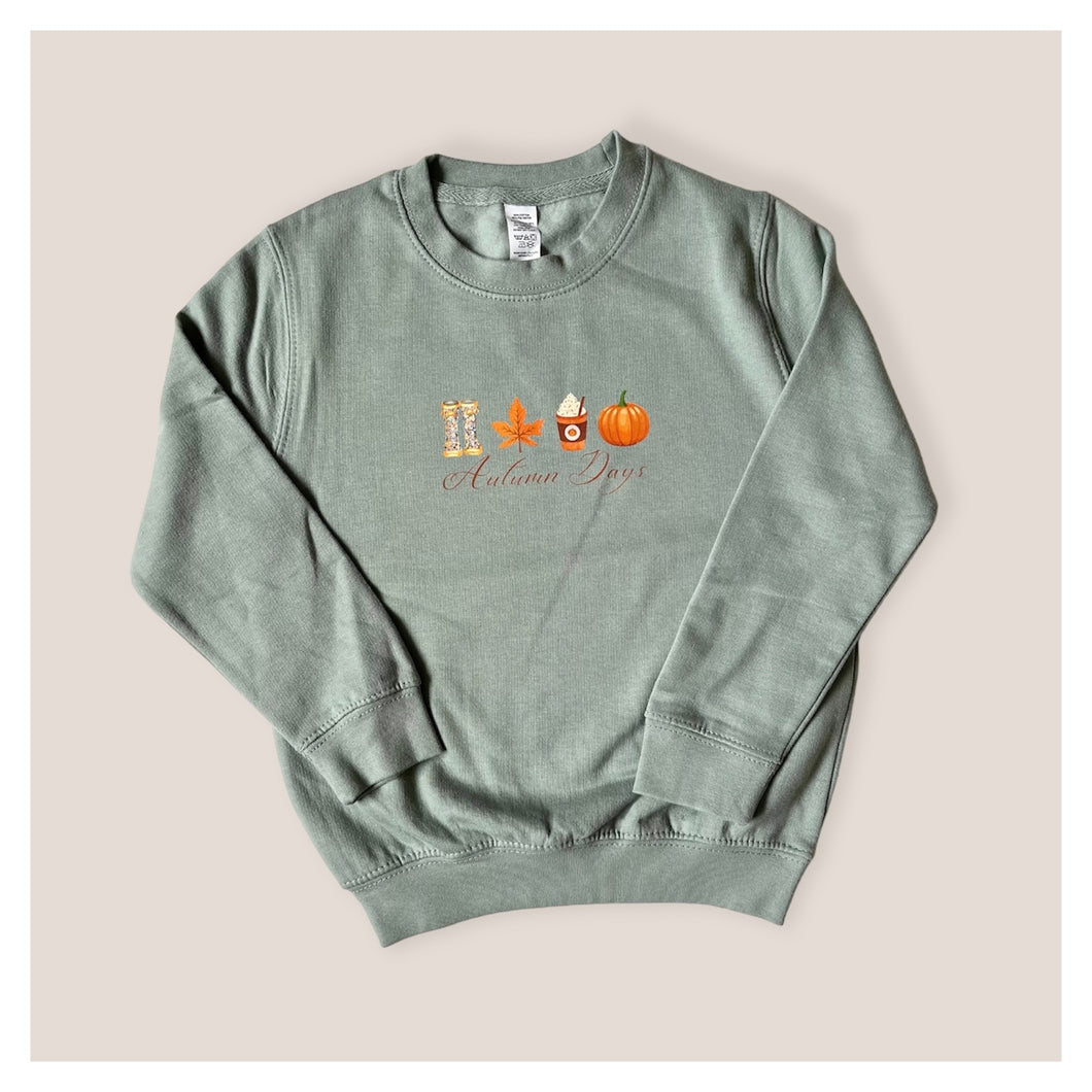 Dusty Green Autumn Days Baby & Children's Sweatshirt • MADE TO ORDER • Kids Jumper •