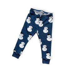 Load image into Gallery viewer, Blue Snowman Baby &amp; Children’s  Leggings • ORGANIC • MADE TO ORDER • Kids •
