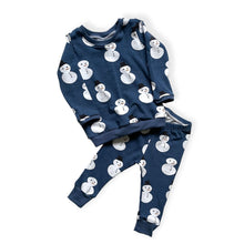 Load image into Gallery viewer, Blue Snowman Baby &amp; Children’s  Leggings • ORGANIC • MADE TO ORDER • Kids •
