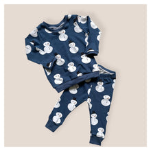 Load image into Gallery viewer, Blue Snowman Baby &amp; Children’s  Leggings • ORGANIC • MADE TO ORDER • Kids •
