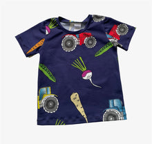 Load image into Gallery viewer, Navy Tractors &amp; Veg Baby &amp; Children&#39;s T-Shirt • ORGANIC • READY TO SHIP • Kids •
