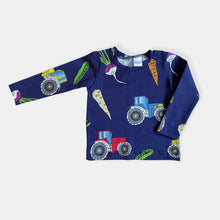 Load image into Gallery viewer, Navy Tractors &amp; Veg Baby &amp; Children&#39;s Long Sleeve Top • ORGANIC • READY TO SHIP • Kids •
