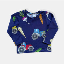 Load image into Gallery viewer, Navy Tractors &amp; Veg Baby &amp; Children&#39;s Long Sleeve Top • ORGANIC • READY TO SHIP • Kids •
