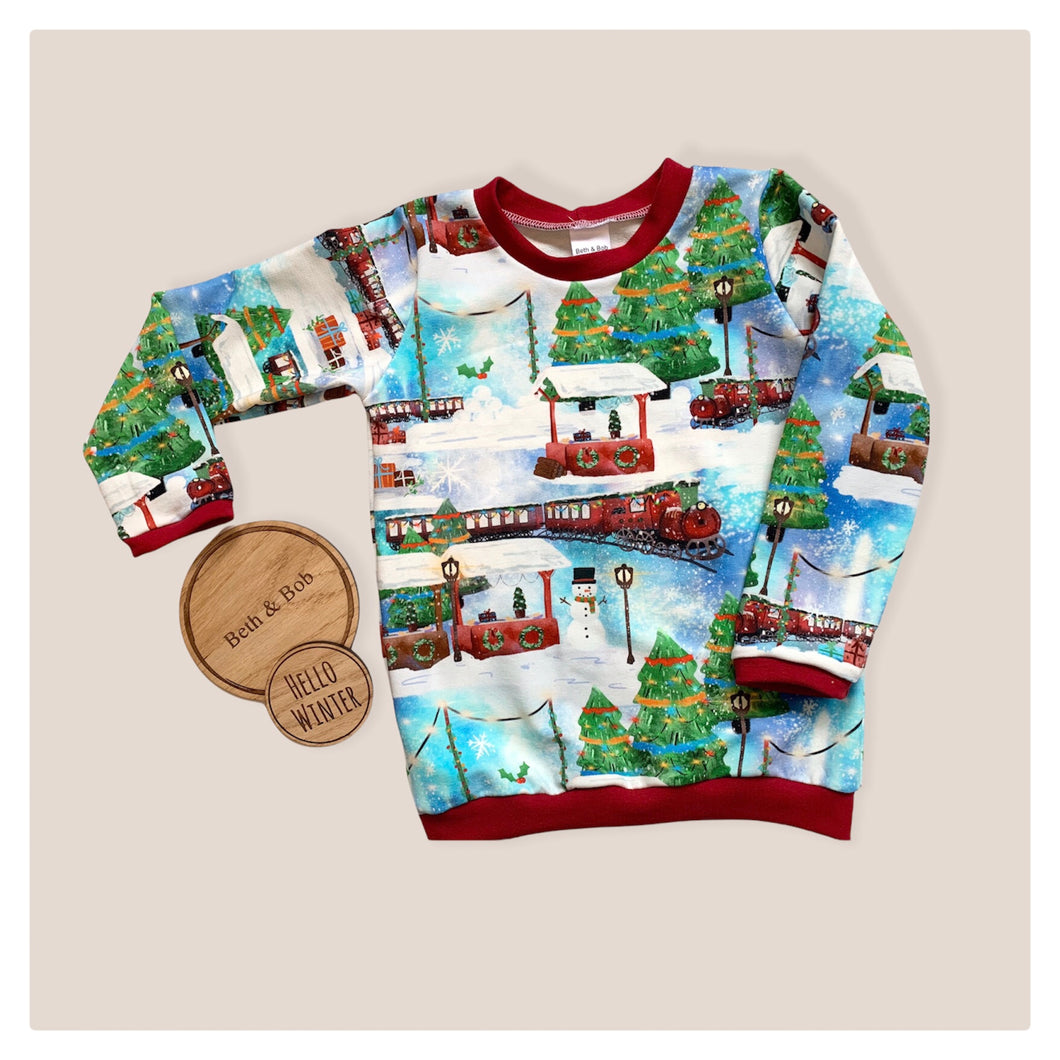 Christmas Trains Baby & Children's Jumper • MADE TO ORDER • Kids Lightweight Jumper •
