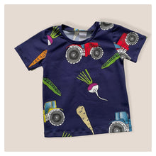 Load image into Gallery viewer, Navy Tractors &amp; Veg Baby &amp; Children&#39;s T-Shirt • ORGANIC • READY TO SHIP • Kids •
