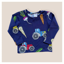 Load image into Gallery viewer, Navy Tractors &amp; Veg Baby &amp; Children&#39;s Long Sleeve Top • ORGANIC • READY TO SHIP • Kids •
