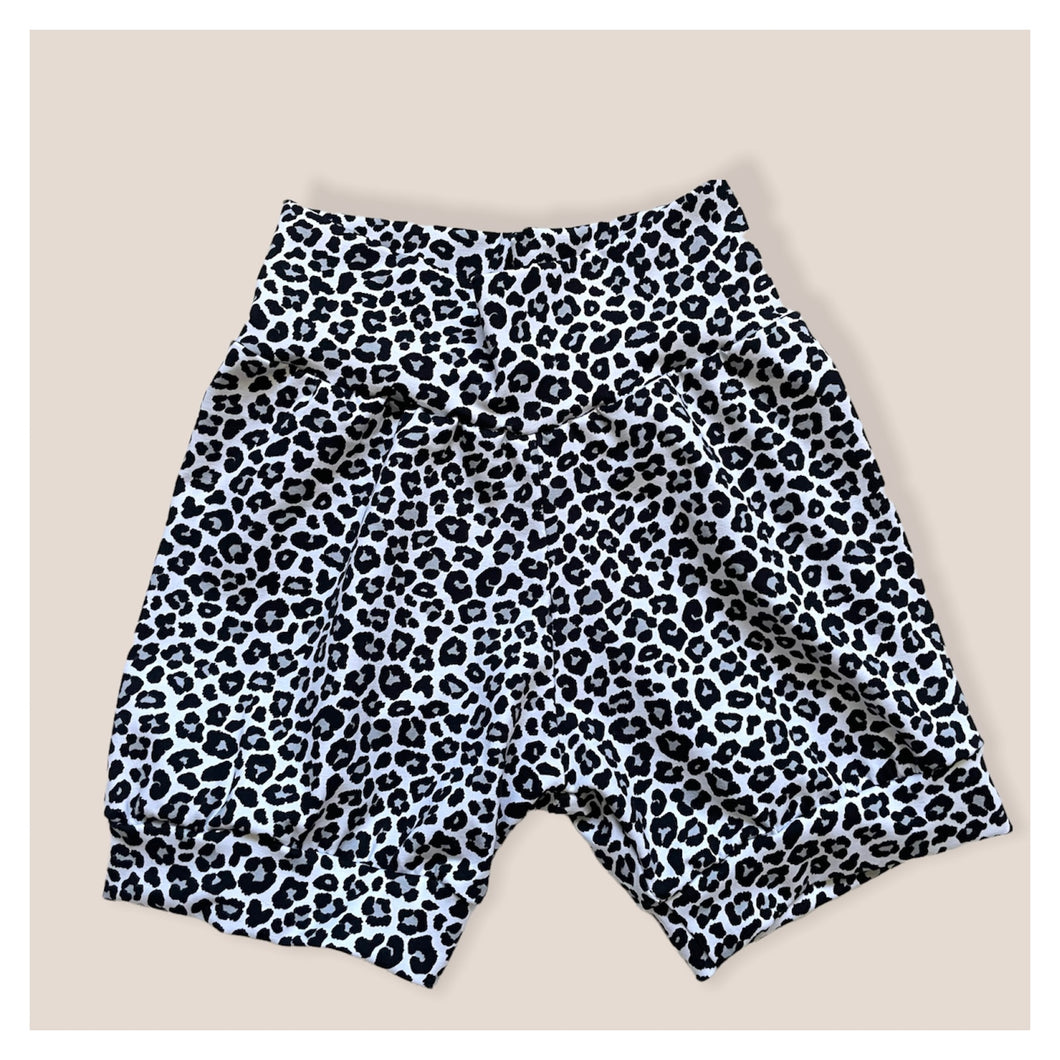 Black & White Leopard Print Baby & Children's Cuffed Shorts • READY TO SHIP • 4-5 Years •