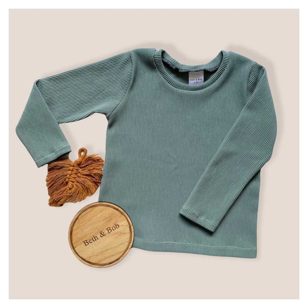 Dusty Green Ribbed Top • MADE TO ORDER • Kids Top •