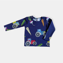Load image into Gallery viewer, Navy Tractors &amp; Veg Baby &amp; Children&#39;s Long Sleeve Top • ORGANIC • READY TO SHIP • Kids •
